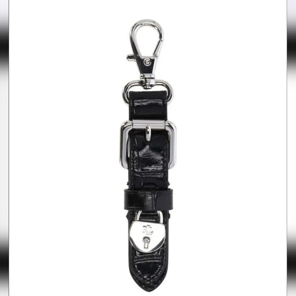 Ralph Lauren Black Leather Key Holder with Silver Accents‎